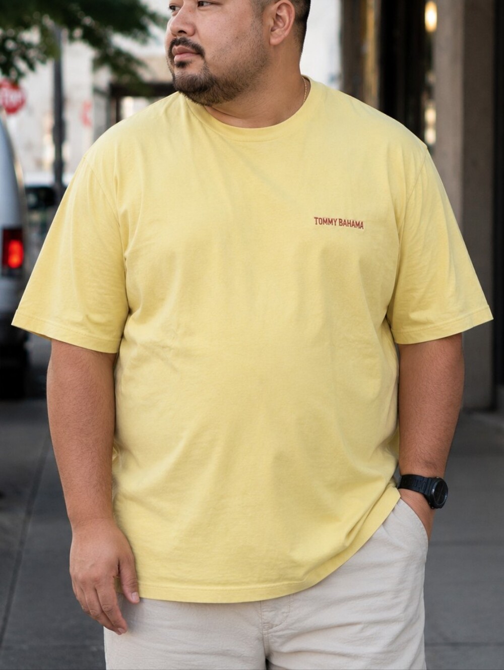 Tommy Bahama Relax 2XL Yellow T-Shirt 100% Cotton Embroidered Logo Casual Tee
